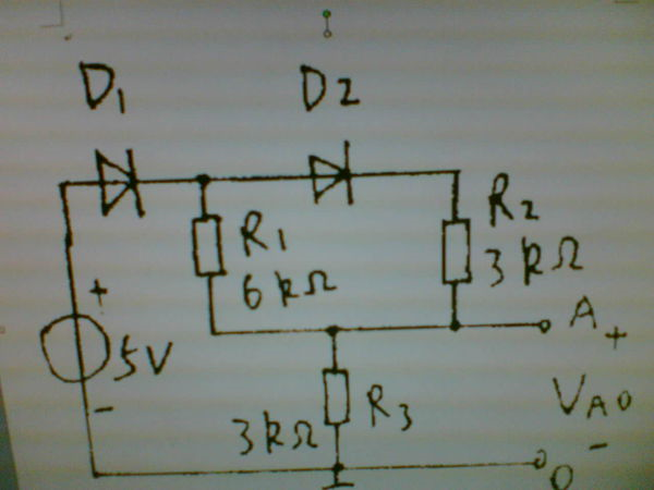 设二极管为理想的，试判断图电路中，各二极管是否导通，并求VAO值。设二极管为理想的，试判断图电路中，