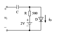 电路如图1－15所示，二极管导通电压VD（on)=0.7V，常温下VT≈26mV，电容C对交流信号可