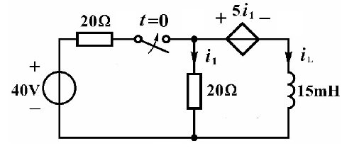 电路如图所示，电感初始储能为零，t=0时开关S闭合，求t≥0时的电流iL。电路如图所示，电感初始储能