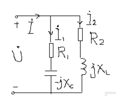 如图所示的电路，已知U=20V，电容支路消耗功率P1=24W，功率因数cosθZ1=0.6；电感支路