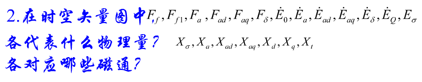 在时空相矢量图中，Ff1、Fa、Fδ、、、各代表什么物理量？电抗Xσ、Xa、Xad、Xaq、Xd、X