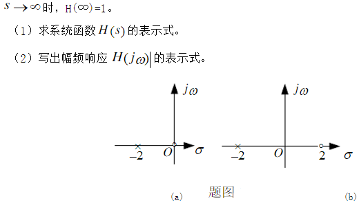 连续系统a和b，其系统函数H（s)的零、极点分布如题7.6图所示，且已知当s=0时，H（0)=1。连