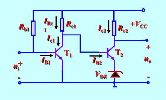 在图中所给出的两级直接耦合放大电路中，已知：Rb1=240kΩ，Rc1=3.9kΩ，Rc2=500Ω