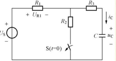 如图所示电路中，已知Is=1mA，R1=2kΩ，R2=1kΩ，C=3uF，开关S打开时电路处于稳态。