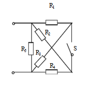 在图中R1= R2 = R3 = R4 = 300Ω，R5 = 600Ω， 试求开关 S 断开和闭合