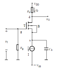 电路如下图所示。设电流源电流I=0.5mA、VDD=VSS=5V，Rd=9kΩ，Cs很大，对信号可视