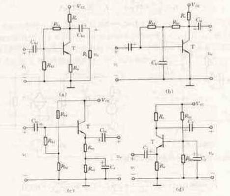 画出图题4.3.8所示电路的小信号等效电路，并注意标出电压、电流的正方向。设电路中各电容容抗可忽略。