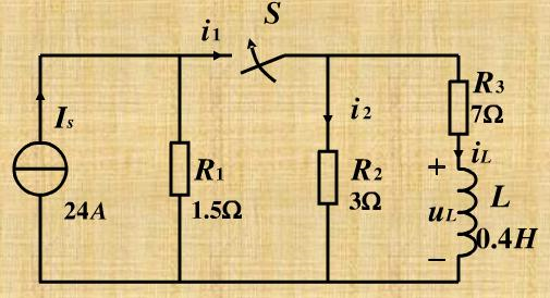 图所示电路原已处于稳态，试求S闭合后的i2、iL和uL，并画出其变化曲线。