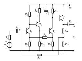 电路如下图所示。（1)分别说明由Rf1、Rf2，引入的两路反馈的类型及各自的主要作用；（2)指出这两