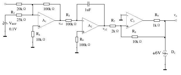 电路如图题9.8.10所示，设A1、A2均为理想运放，C3为比较器，电容C上的初始电压vC（0)=0