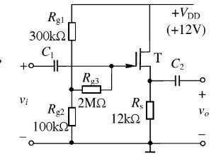 源极输出器电路如下图所示。已知FET工作点上的互导gm=0.9mS，其他参数如图所示。求电压增益Av