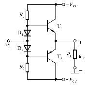 在图T3.6所示电路中，已知VCC=16V，RL=4Ω，T1和T2管的饱和管压降|VCES|=2V，