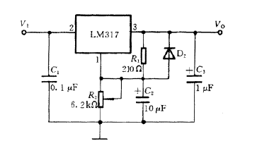 如图是由LM317组成输出电压可调的典型电路，当V31=VREF=1.2V时，流过R1的最小电流，I