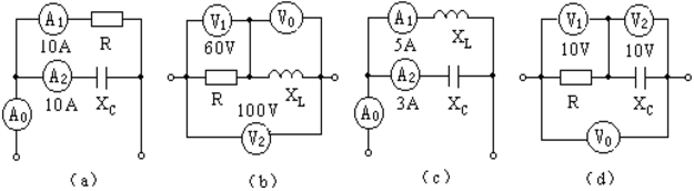 在图5－20所示各电路中，除电流表A0和电压表V0外，其余电流表与电压表的读数在图上都已标出（都是正