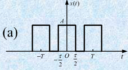 试求图所示的3个矩形脉冲信号x（t)的频谱，设脉宽为τ，脉冲重复间隔为T。试求图所示的3个矩形脉冲信
