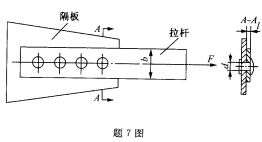 如图所示，用四个直径相同的铆钉连接拉杆和隔板。已知拉杆与铆钉的材料相同，b=80mm，t=10mm，