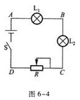 在图6－4所示的电路中，当合上开关后，发现两个小灯泡L1和L2都不亮．用电压表测得UAC=UBD=6