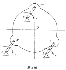 揉茶机的揉筒由三根曲柄支持（如图所示)，曲柄的转动轴A、B、C与支轴A、B、C恰呈等边三角形，已知曲