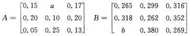 已知直接消耗系数矩阵A和完全消耗系数矩阵B： 求A、B两矩阵中的口和6。已知直接消耗系数矩阵A和完全