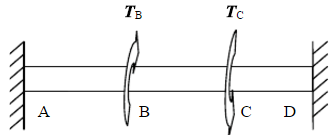 如下图所示一根两端固定圆轴，已知：直径d=80mm，外力偶矩T=10kN·m，容许切应力[τ]=60