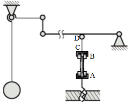图为某拉伸试验机的结构示意图。设试验机的CD杆与试件AB的材料同为低碳钢，其σp=200MPa，σs