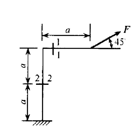 求图所示折杆1－1和2－2截面的内力，并在分离体上画出内力的方向。求图所示折杆1-1和2-2截面的内