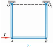 两均质杆OA和O1B的上端铰支固定，下端与杆AB铰链连接，使杆OA和O1B铅垂，而AB水平，并都在同