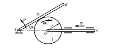 杆OC与轮Ⅰ在轮心O处铰接并以匀速v水平向左平移，如图所示，起始时点O与点A相距l，AB杆可绕A轴定