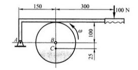 图示不均衡飞轮的质量为20kg，对于通过其质心C轴的回转半径r=65mm．假如100N的力作用于手动