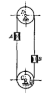 图示一升降机的简图，被提升的物体A的质量为Fp1，平衡锤B的质量为Fp2，带轮C与D的质量均为F​q