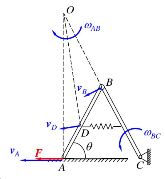 两根完全相同的均质直杆AB和BC用铰链B连接在一起，而杆BC则用铰链连接在C点上．每杆重P=10N，