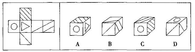 左边给定的是纸盒的外表面，下面哪一项能由它折叠而成？A.AB.BC.CD左边给定的是纸盒的外表面，下