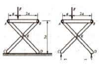 一凳子由AB、BC、AD三杆铰接而成，放于光滑地面上．求当AB杆上有一力F作用时，铰链E处销子与销孔