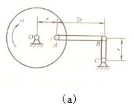 杆AB和BC单位长度的质量皆为m，连接如图所示．圆盘在铅垂平面内绕O轴以角速度ω作匀速转动．在图示位