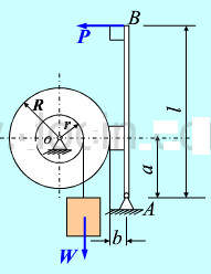 半径为r的旋转鼓轮，其上作用一力矩为M的主动力偶．如鼓轮与制动块D间的摩擦因数为fS，尺寸如图所示，