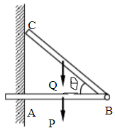 如图所示，均质水平梁AB重为P1，长为2a，其A端插入墙内；另一均质梁BC重为P2，其B端和AB梁用