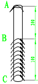 如图（a)所示，钻头横截面直径为20mm，在顶部受均匀的阻抗扭矩m（N·m／m)的作用，许用切应力[