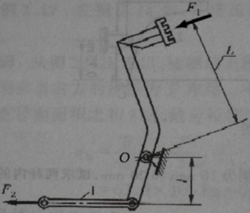 汽车离合器踏板如图所示。已知踏板受到压力F1=400N作用，拉杆1的直径D=9mm，杠杆臂长L=33