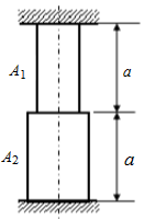 如图（a)所示，阶梯形钢杆的两端在T1=5℃时被固定，钢杆上下两段的横截面面积分别为A上=5cm2，