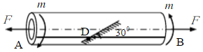 如图所示，薄壁圆筒受扭矩和轴向力作用。已知圆筒外径D=52mm，壁厚t=2mm，外扭矩M=600N·