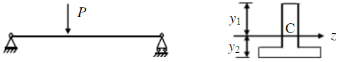 如图所示铸铁T字形截面梁的许用应力分别为：许用拉应力[σ1]=50MPa，许用压应力[σc]=200