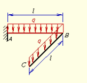 水平放置的直角刚架ABC，由直径d=6cm的圆截面钢杆组成，A端固定，截面C的形心处作用有图所示各力