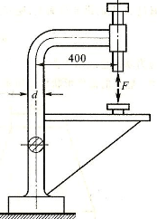 图示钻床的立柱为铸铁制成，F=15kN，许用拉应力[σt]=35MPa。试确定立柱所需直径d。图示钻