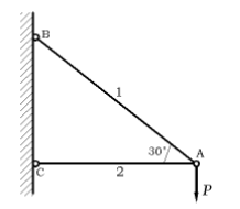 图示三角架ABC，杆1为钢材，弹性模量E1=200GPa，许用应力[σ]1=100MPa，横截面积A