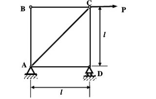 图（a)所示杵架各杆的材料相同，截面面积相等。在载荷F作用下，试求节点B与D间的相对位移。图(a)所