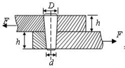 图示两板用圆锥销钉联接，则圆锥销的受剪面积为（)；计算挤压面积为（)。  A．  B．  C．  D