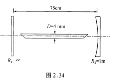 波长为λ=632．8nm氦氖激光器，谐振腔如图2．34所示。 （1)谐振腔是否稳定腔？ （2)在平面