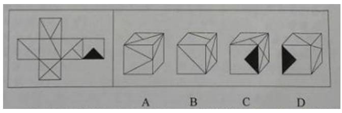 下列给定的是纸盒的外表面，下列哪一项能由它折叠而成？ 