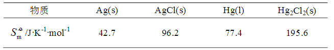电池Ag（s)|AgCl（s)|KCl（m)|Hg2Cl2（s)|Hg（l)的电池反应为  Ag（s