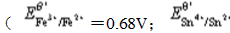计算在1mol·L－1HCl溶液中，用Fe3＋滴定Sn2＋时化学计量点的电势，并计算滴定至99.9%